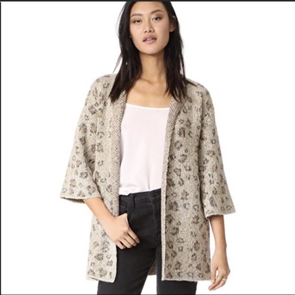 Anthropologie Cupcakes And Cashmere Animal Print Leopard Open Cardigan
